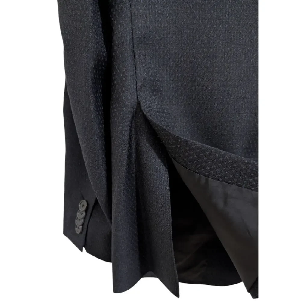 Z Zegna Mens Dark Navy/Black Micro-Pattern Wool Suit Jacket Blazer EU 46R Drop 8